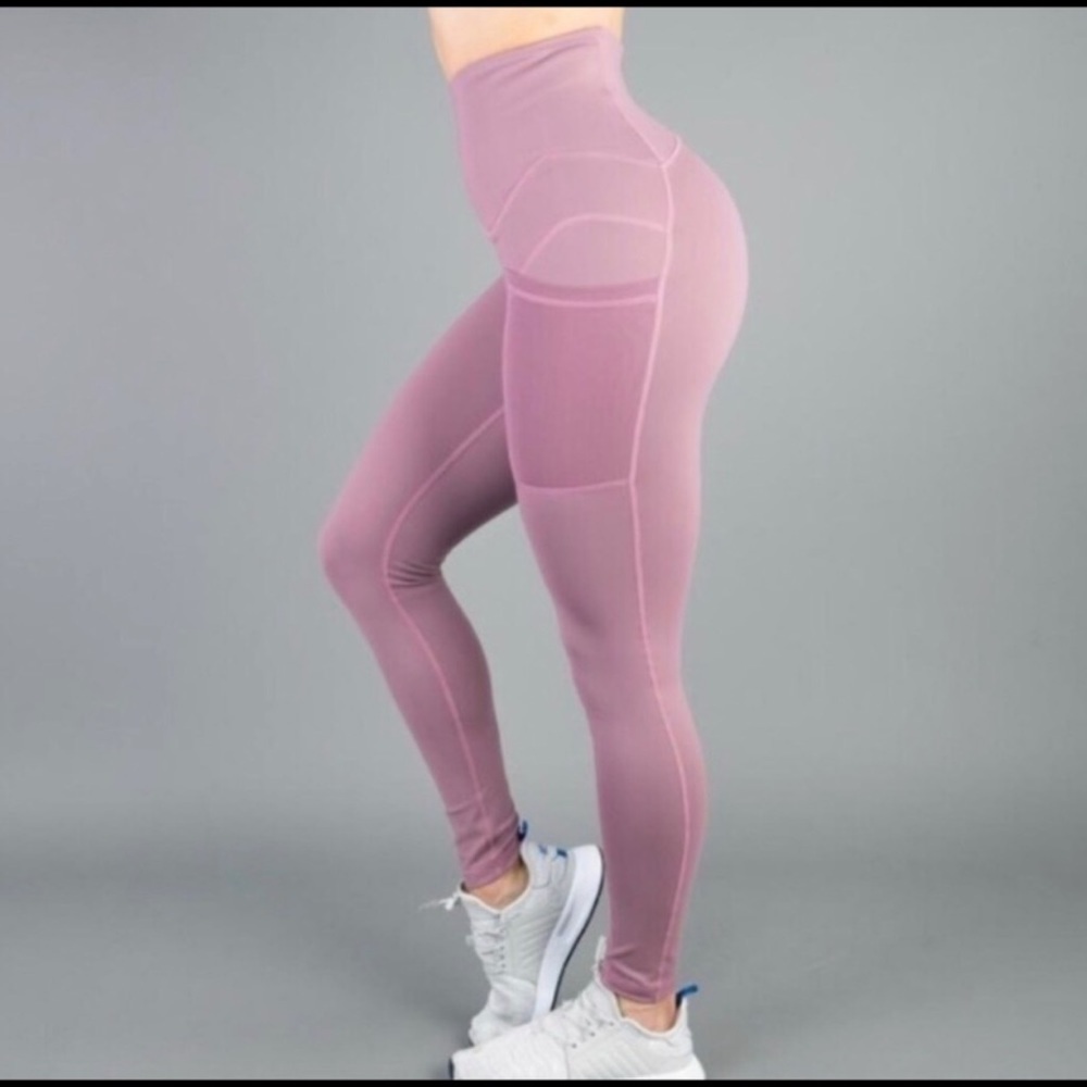 BuffBunny Athena Mesh Side Pockets Leggings Mauve Pink Color Size XS Women’s